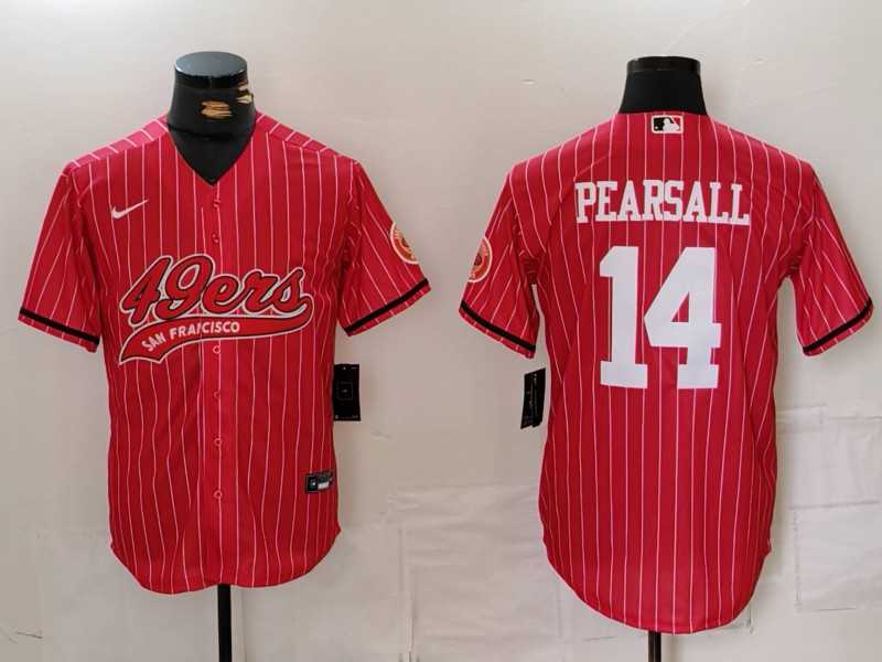 Men%27s San Francisco 49ers #14 Ricky Pearsall Red Pinstripe With Patch Cool Base Stitched Baseball Jersey